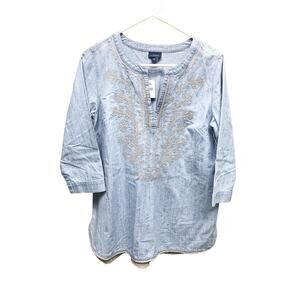 J. Jill Lightweight 100% Cotton Blouse Embroidered Neckline Size XS NWT